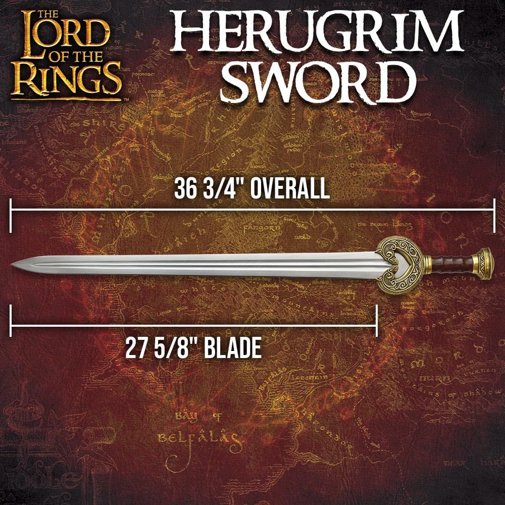 Herugrim Sword Battle Forged Edition Lord of The Rings | Full Tang Construction | 1070 High Carbon Steel Blade | Solid Brass Guard & Pommel | Leather-Wrapped Grip| Offically Licensed