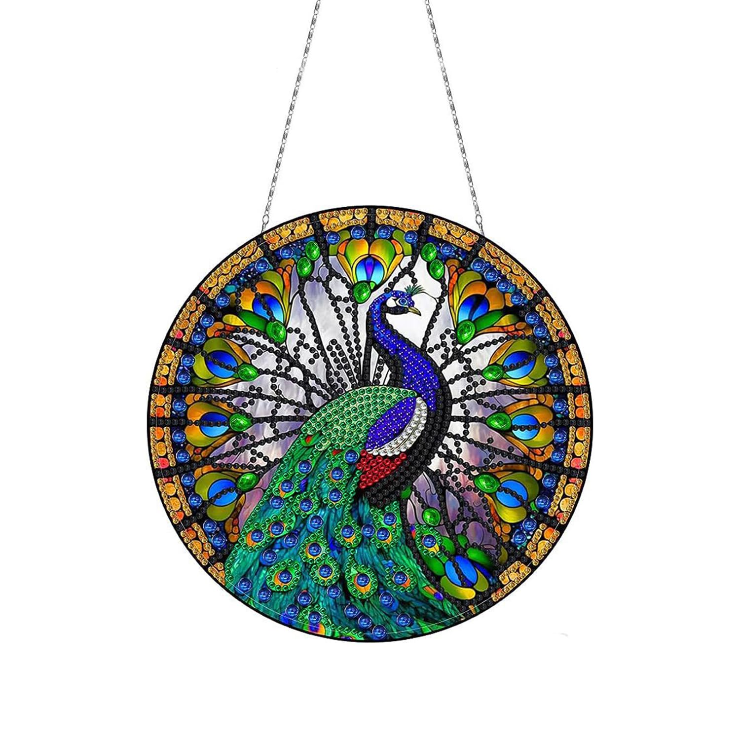 Diamond Art,Cloisonne Art Kit,Diamond Painting Peacock DIY Peacock Diamond Painting Kits Hanging Pendants Wall Art Colored Imitation Glass Art Point Drill Crystal Diamond Art Window Pendants