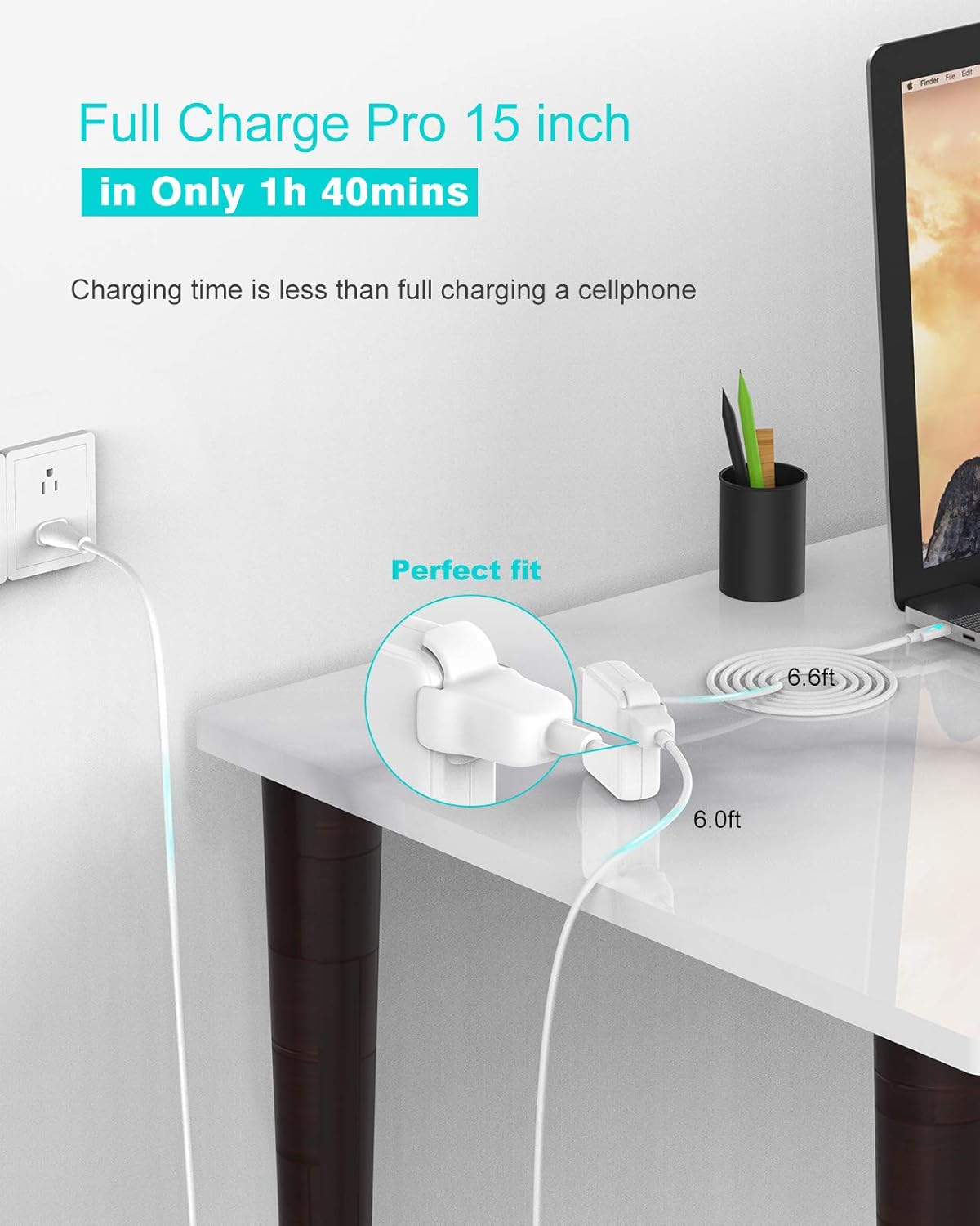 Amazing 🔥 87W USB C Charger Power Adapter Compatible with MacBook Pro 15/13 inch, 2020/2019/2018 New Air 13 inch, Pro 12.9/11, Thunderbolt 3, LED, 5A 6.6ft USB C to C Cable, 6ft Extension Cord, 12.6ft