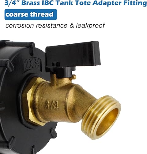 Miniatura 7 de Adaptador de bolsa IBC para tanque de agua de 275-330 galones, grifo de manguera de latón de rosca gruesa de 2.36 pulgadas, válvula de cierre de