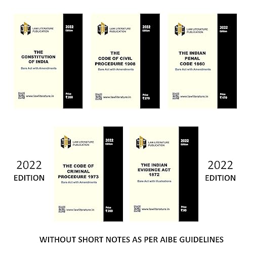2022 Edition Combo of 5 Bare Acts Without Short Notes As per AIBE Guidelines Constitution of India IPC CrPC CPC Evidence Act