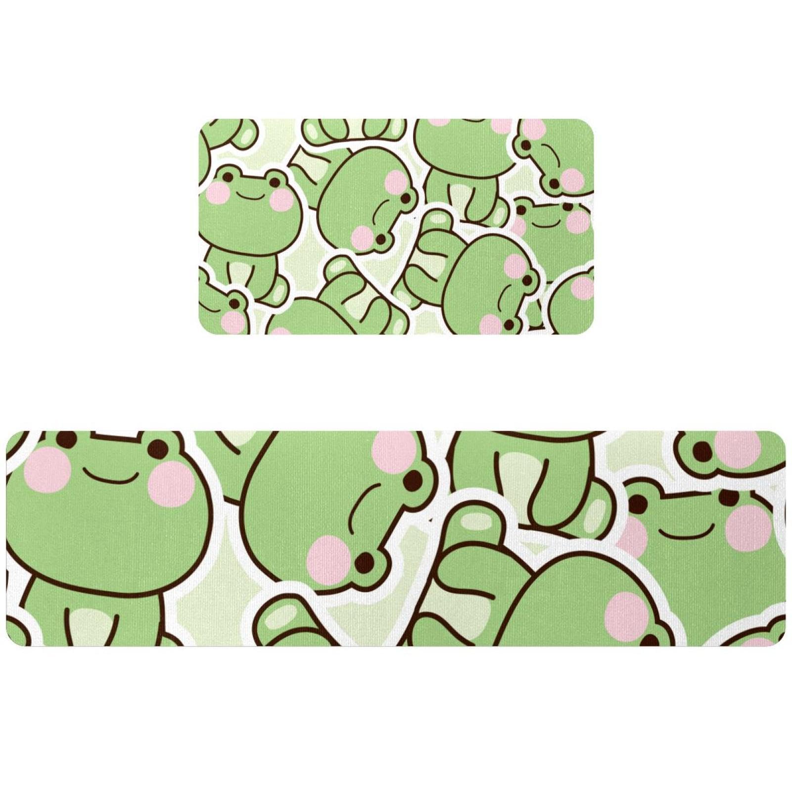 Alfombra de cocina antideslizante y absorbente con bonito dibujo de rana, juego de 2