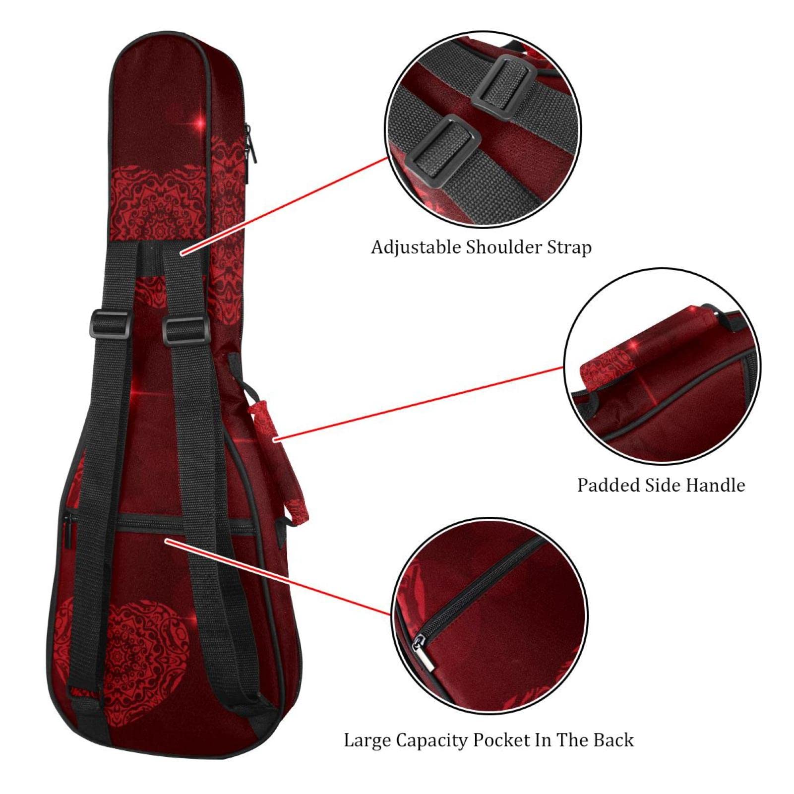 Gigbag für Tenor-Ukulele, wasserdicht, gepolsterter Rucksack, ideal für Sopran-Konzert (53 / 61 cm), rote dekorative Valentinstag-Herzen
