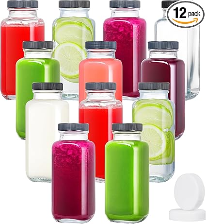 Photo 1 of  8Oz 12Pack Glass Juice Bottles with Lids, Reusable Drink Glass Containers with Caps for Juicing,Milk,Homemade Beverage,Water,Kombucha Storage,Wine 