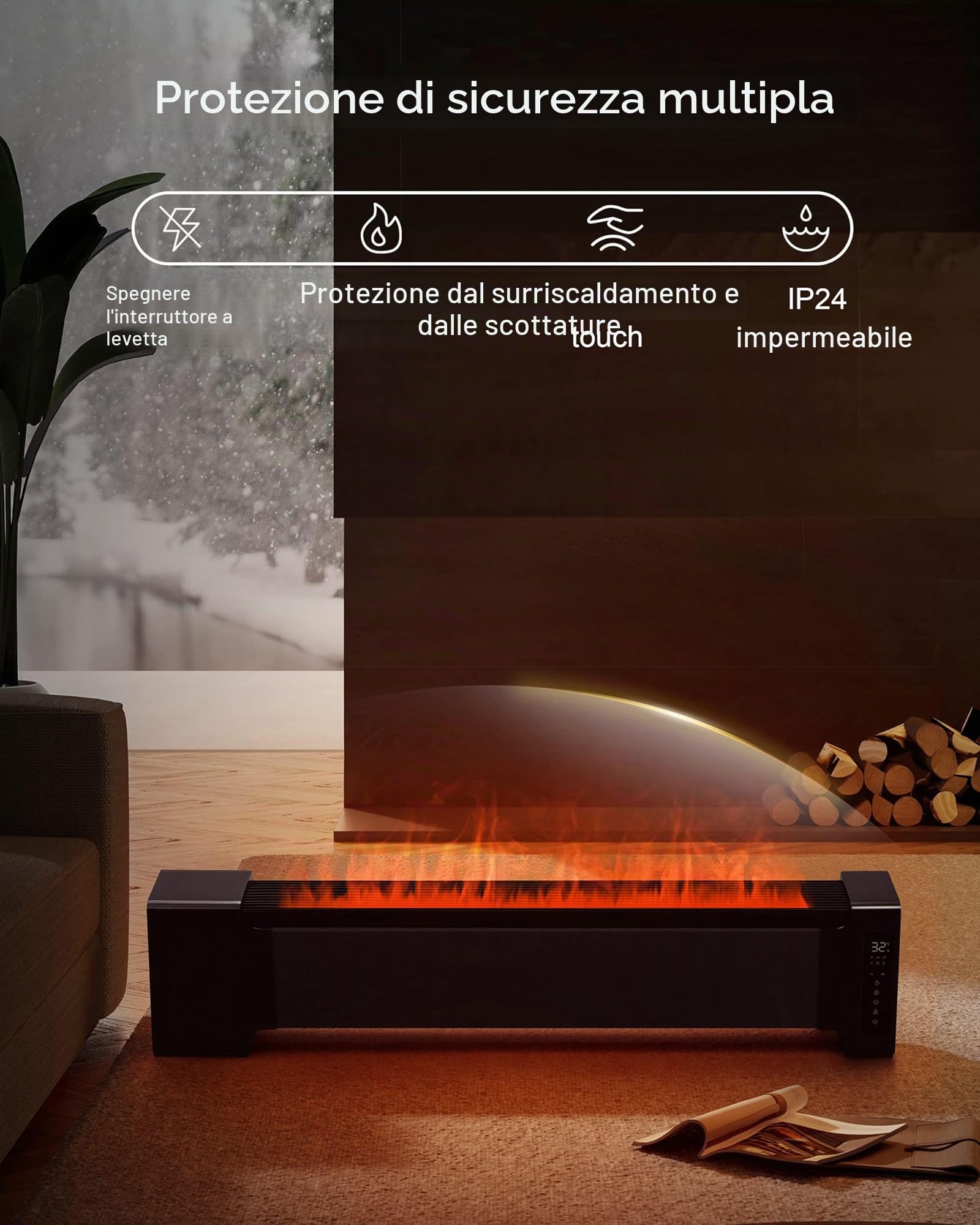 AIRMATE Camino Elettrico da Parete 113cm, 2000W Stufa Elettrica Basso Consumo Silenzioso con Pannello LED Timer 24h ECO Riscaldamento Rapido Simulare Una fiamma Fiamma