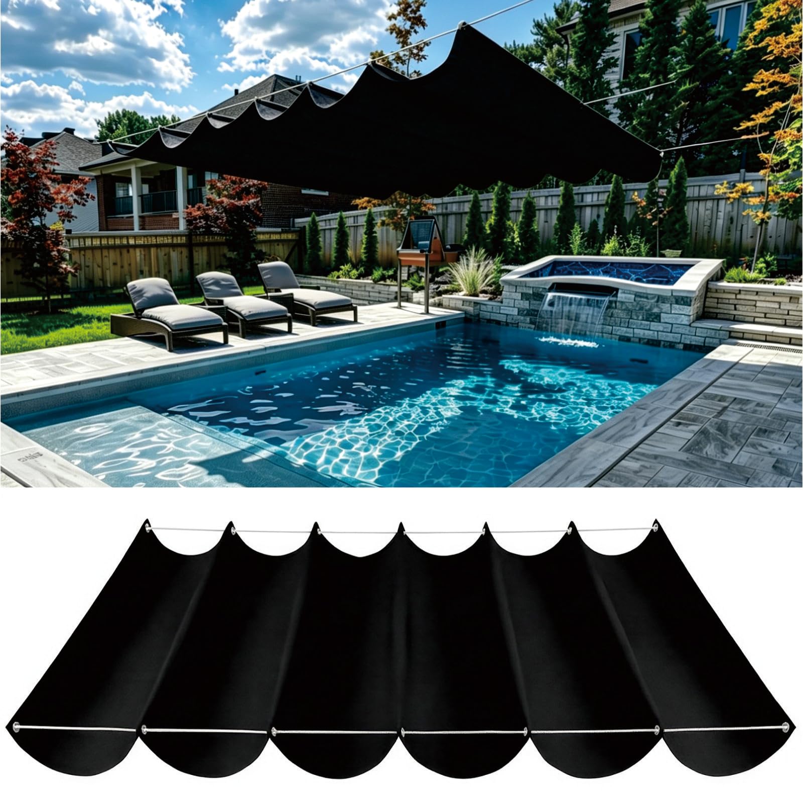 Toile ombrage rétractable sous pergola pour dîner dehors à l'abri du soleil