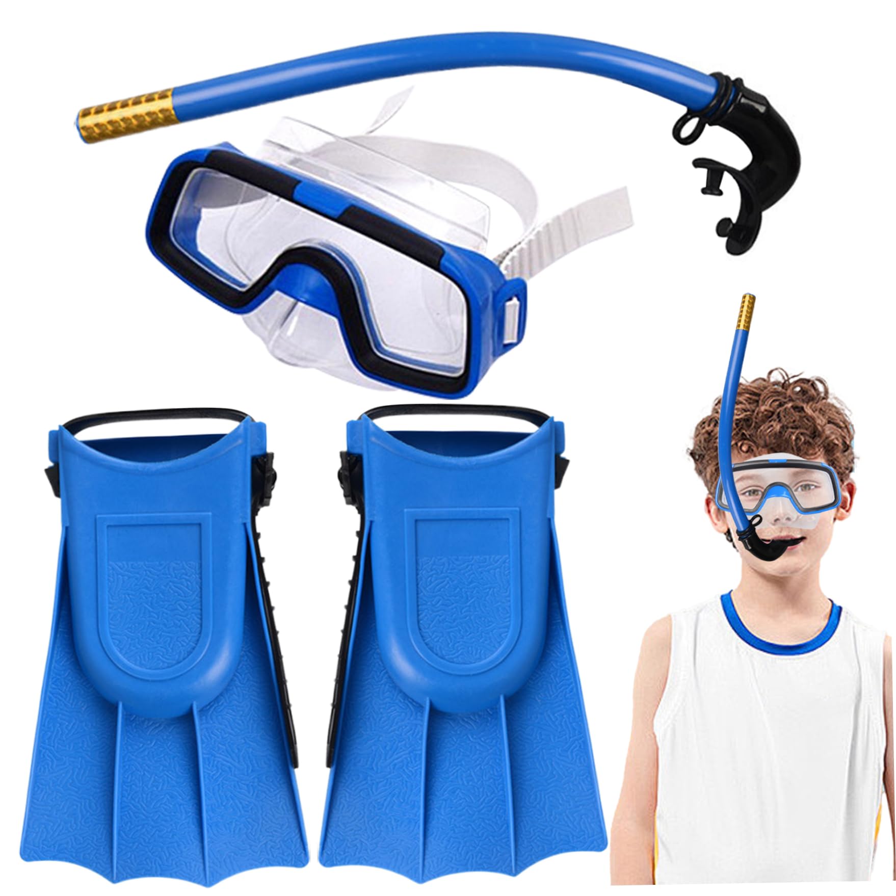 Kids Snorkel Set Adjustable Ergonomic Non-slip Snorkeling Gear High Transparency Kid Snorkel Set Includes Goggles, Fins, Tube Kids, Snorkeling Gear for