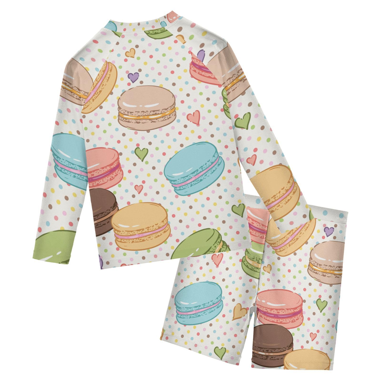 Aflyko Kids' Bathing Suit Set Macaroon Heart Rainbow Dot Long Sleeve Swim Tops with Shorts Summer Vacation Pool Party Rashguard Fun Cute Infant Beachwear, 4T