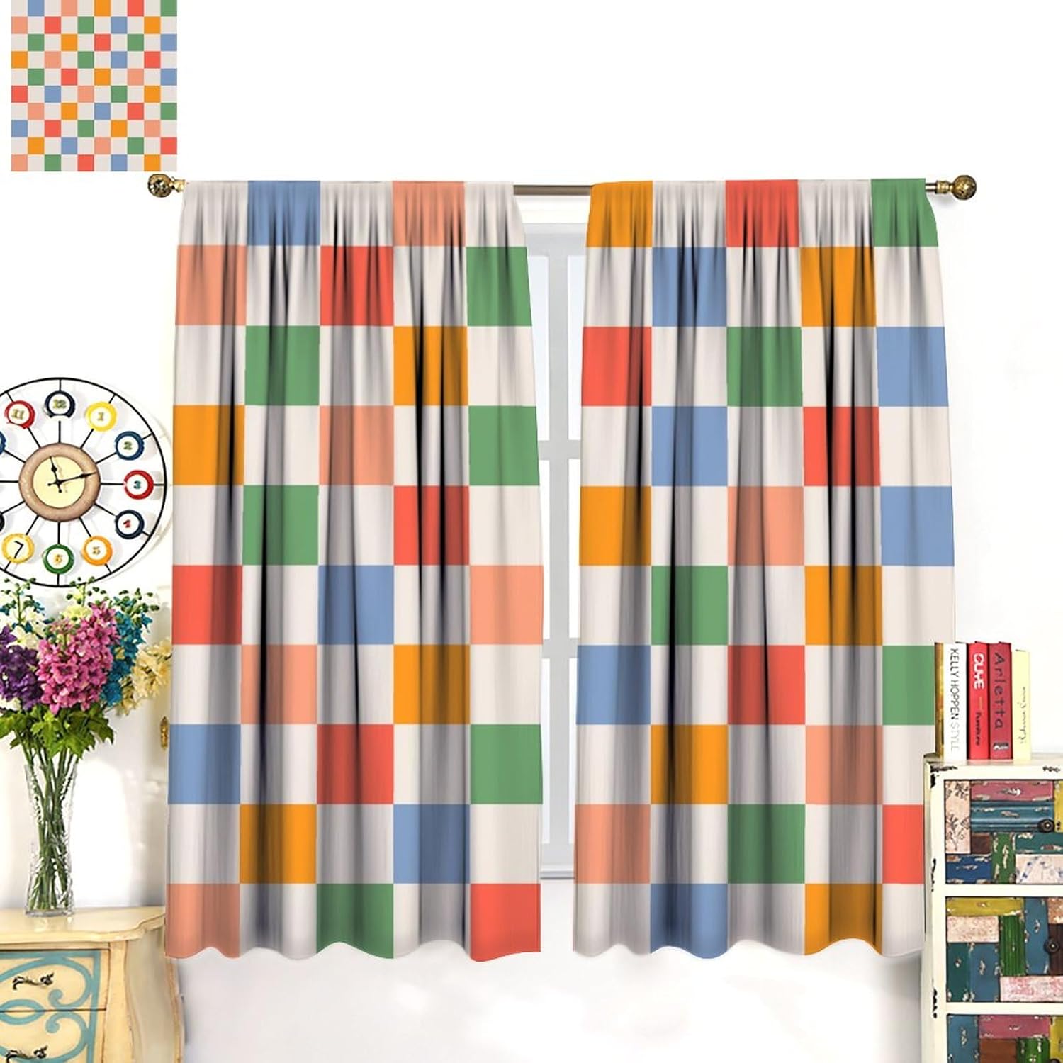 Modern Window Curtains,Cute Abstract Funny Texture Modern Geometric Theme Home Fabric Living Room Bedroom Kitchen Bathroom Decor W52xL84in