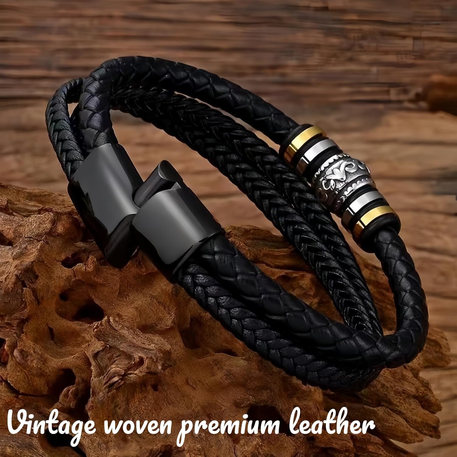 Bracelets For Men,Men's Black Braided Leather Bracelet, Stainless Steel Engraved Love You Forever Jewelry, Perfect or Dad, Husband, Son, Grandson, Nephew,Comes With Message Card And Gifts Box - Image 3