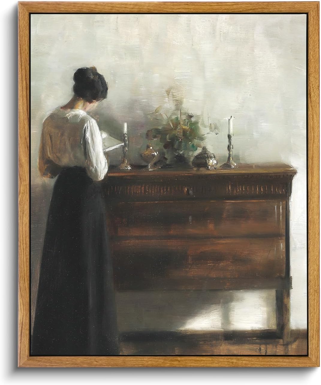 VIYYIEA Framed Wall Art Vintage Decor, Classical Reading Woman Portrait Painting, Canvas Print Artwork, Retro Farmhouse Decor for Bathroom Bedroom, 9"x11"