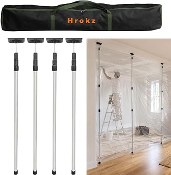 10FT Dust Barrier Poles 4 Pack, Stainless Steel Retractable Zipper Wall Poles Kit for Renovation, Remodeling and Isolation Work