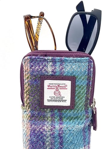 Harris Tweed Double Glasses Sleeve Case for 2 Pairs Soft Zip Wool Holder