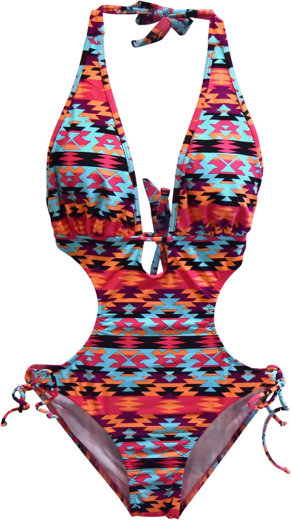 Women's Halter One Piece Monokini Swimsuit Bikini (S (2/4), Pink Abstract)