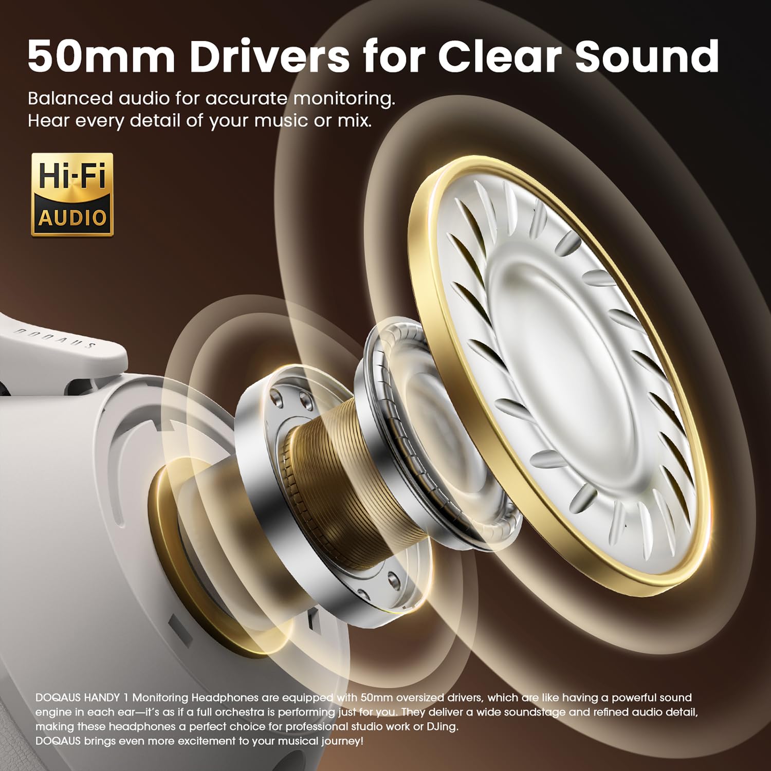 DOQAUS Audífonos profesionales con cable para monitor de estudio para grabación y mezcla de música, auriculares estéreo de 50 mm con conector dual para guitarra eléctrica, teclado, piano, portátil