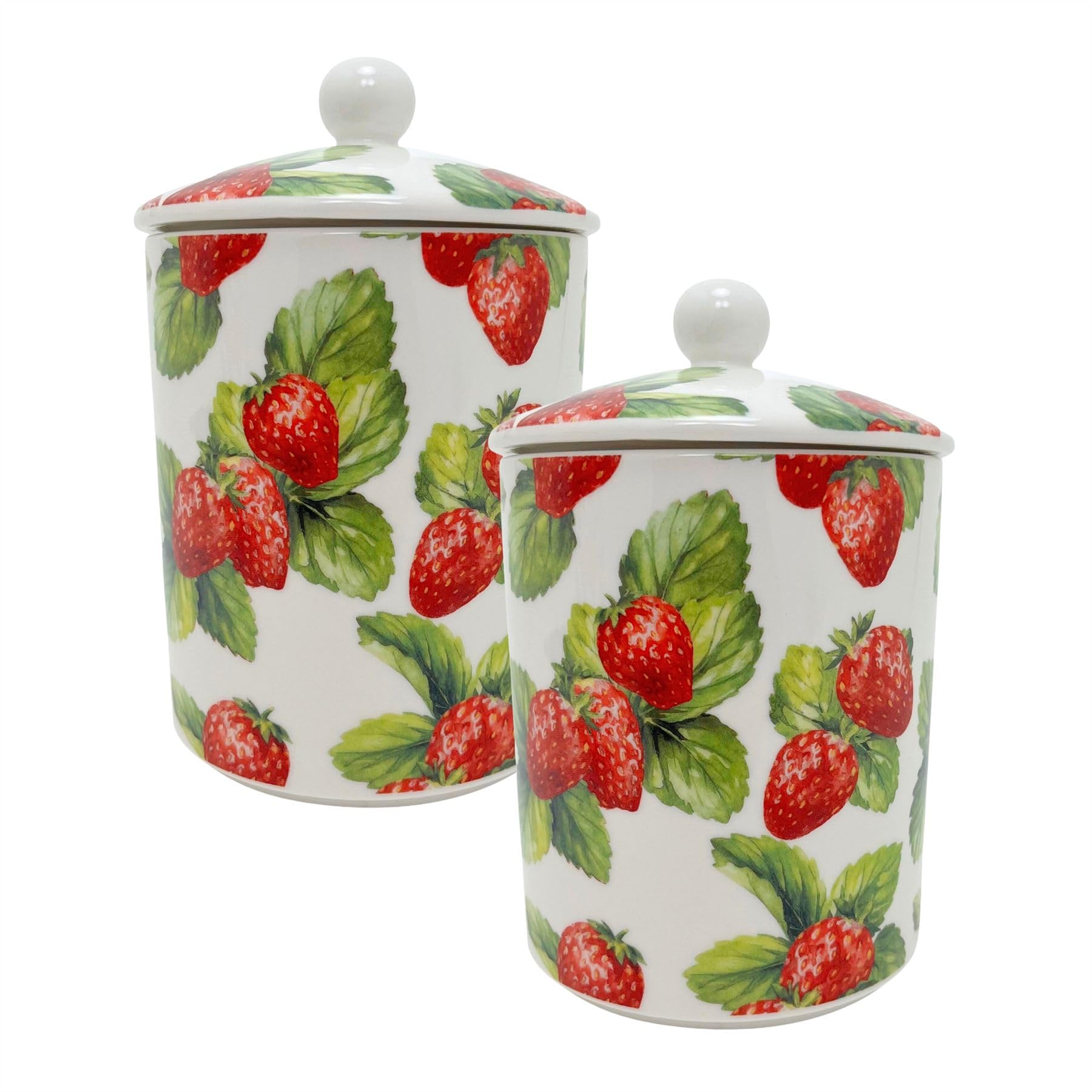 Set of 2 Strawberry Field Storage Jars, 720ml Ceramic Kitchen Containers