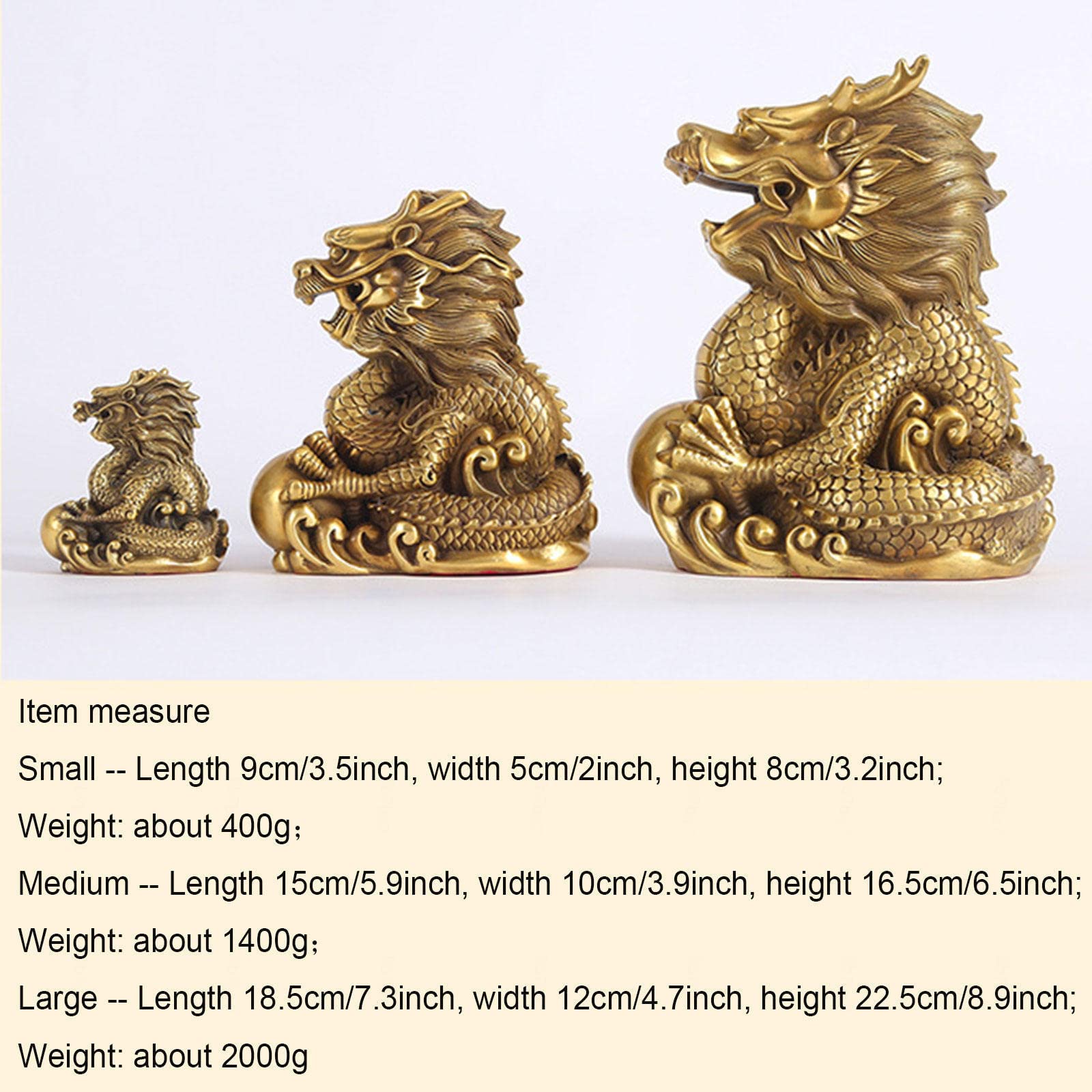 Estatuas, Estatua de dragón latón Hecha a Mano del Zodiaco Chino Fengshui, Dorada, for Mesa, Escritorio, estantería o pecera, pequeña(S)