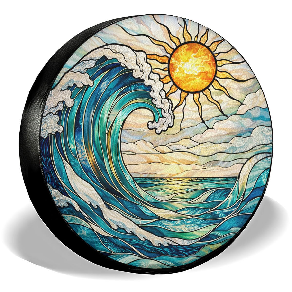 GENANY Beautiful Beach and Sun Father's Day PVC Spare Tire Cover for RV Trailer, Waterproof, Size 14 Fits 24-27 Inch