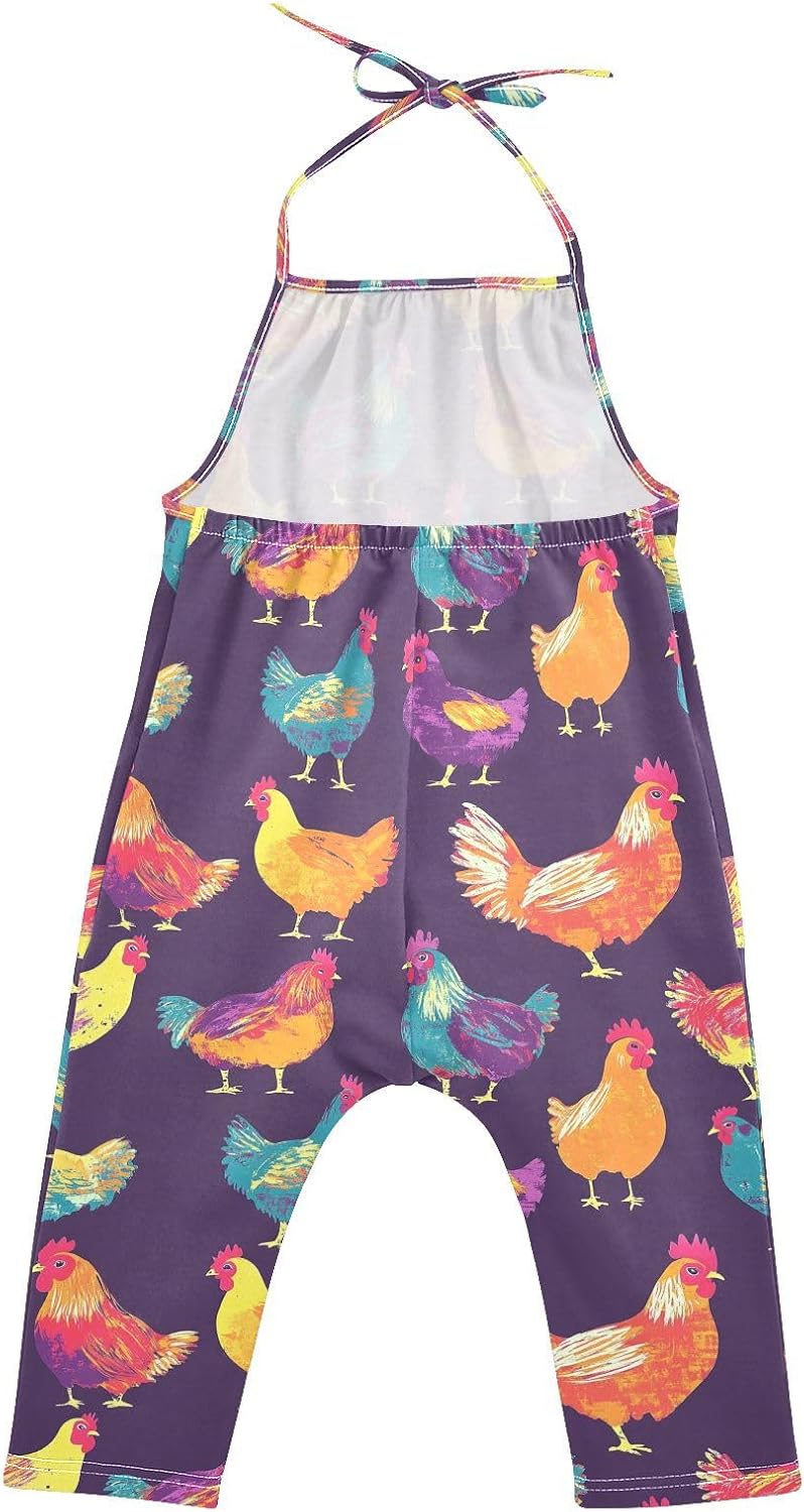 Chicken in Purple Toddler Girl Clothes Sleeveless Romper Jumpsuit for Girls Summer One Piece Romper Pants Size 1-6T