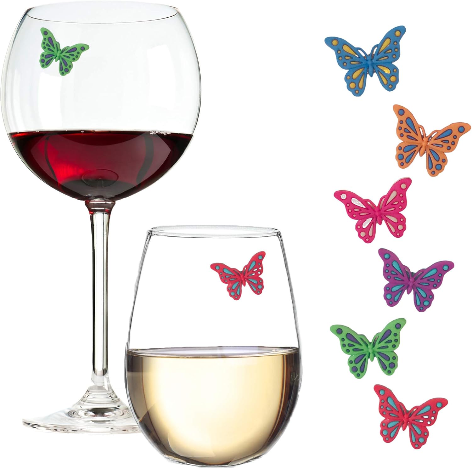 Simply Charmed Butterfly Magnetic Wine Glass Charms - 6 Wine Magnet Drink Markers - Fun Gift for the Gardener