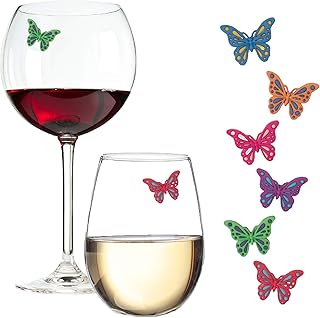Simply Charmed Butterfly Magnetic Wine Glass Charms - 6 Wine Magnet Drink Markers - Fun Gift for the Gardener