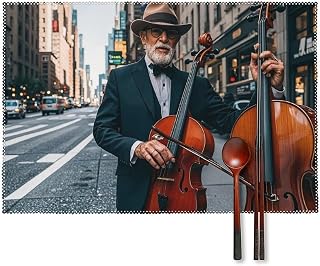 Street Singer and Double Bass Player Placemats Set of 6, Washable Canvas Place Mats 12x18 Inch, Heat Resistant & Non-Slip Table Mats for Kitchen, Restaurant, Office, Party