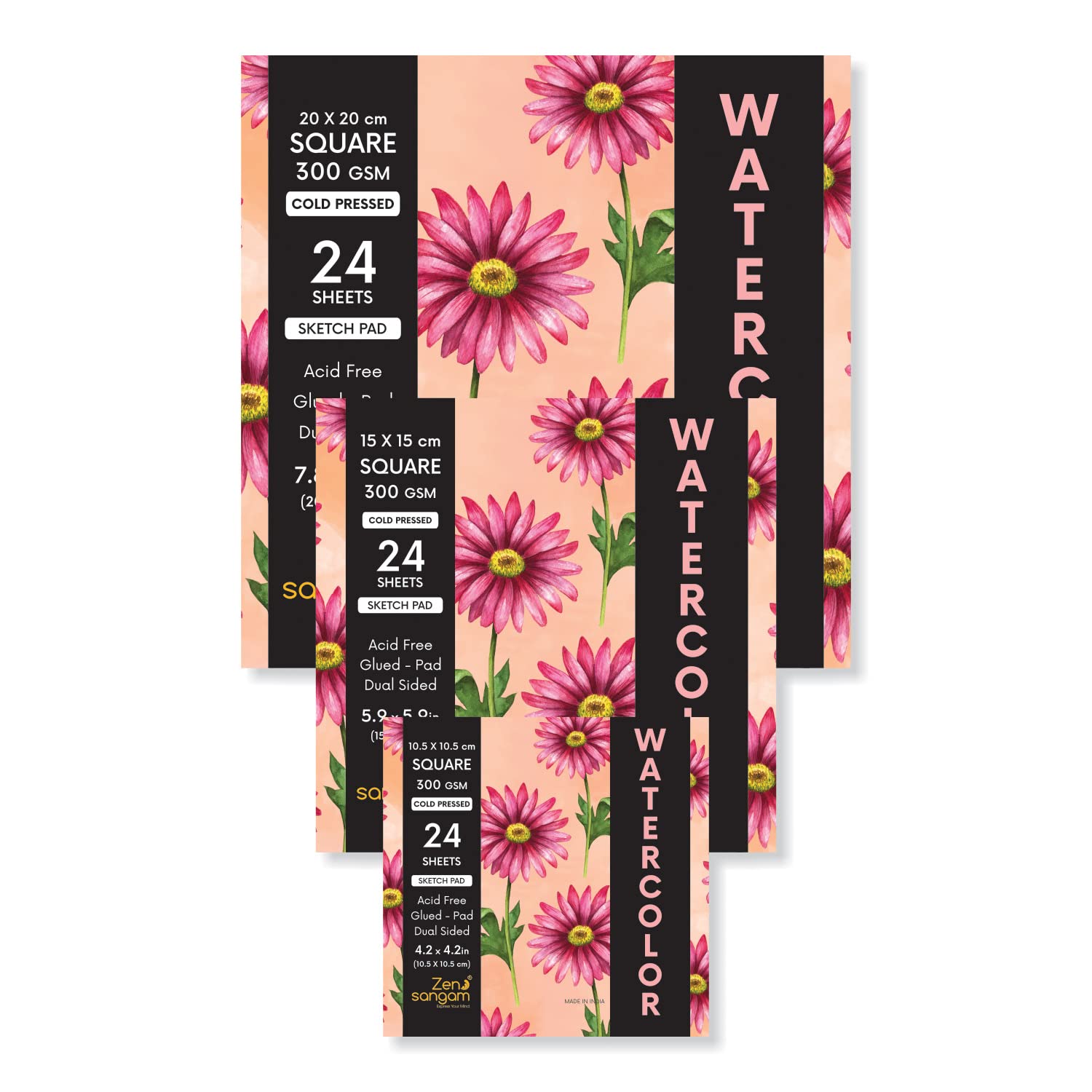 Zen Sangam Artists’ - Combo Pack of Square Watercolor Glued Sketchpads - 300 GSM - Cold Pressed - Rough Grain Surface - Sketch Book (B0BW4FDYMT) Amazon Price History, Amazon Price Tracker