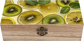 Rrtsmsgh Sliced Lemon And Kiwi in Drink Wooden Storage Box with Hinged Lid Rectangular Small Wooden Box Vintage Rustic Style Crafts for Jewelry, Art Hobbies, Home Storage, Treasure Keepsake Gift