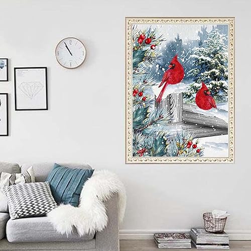 Miniatura 4 de ZHUDENGXJL Kits de pintura de diamantes de invierno de Navidad para adultos, 5D de taladro completo de pájaros rojos, kits de arte para