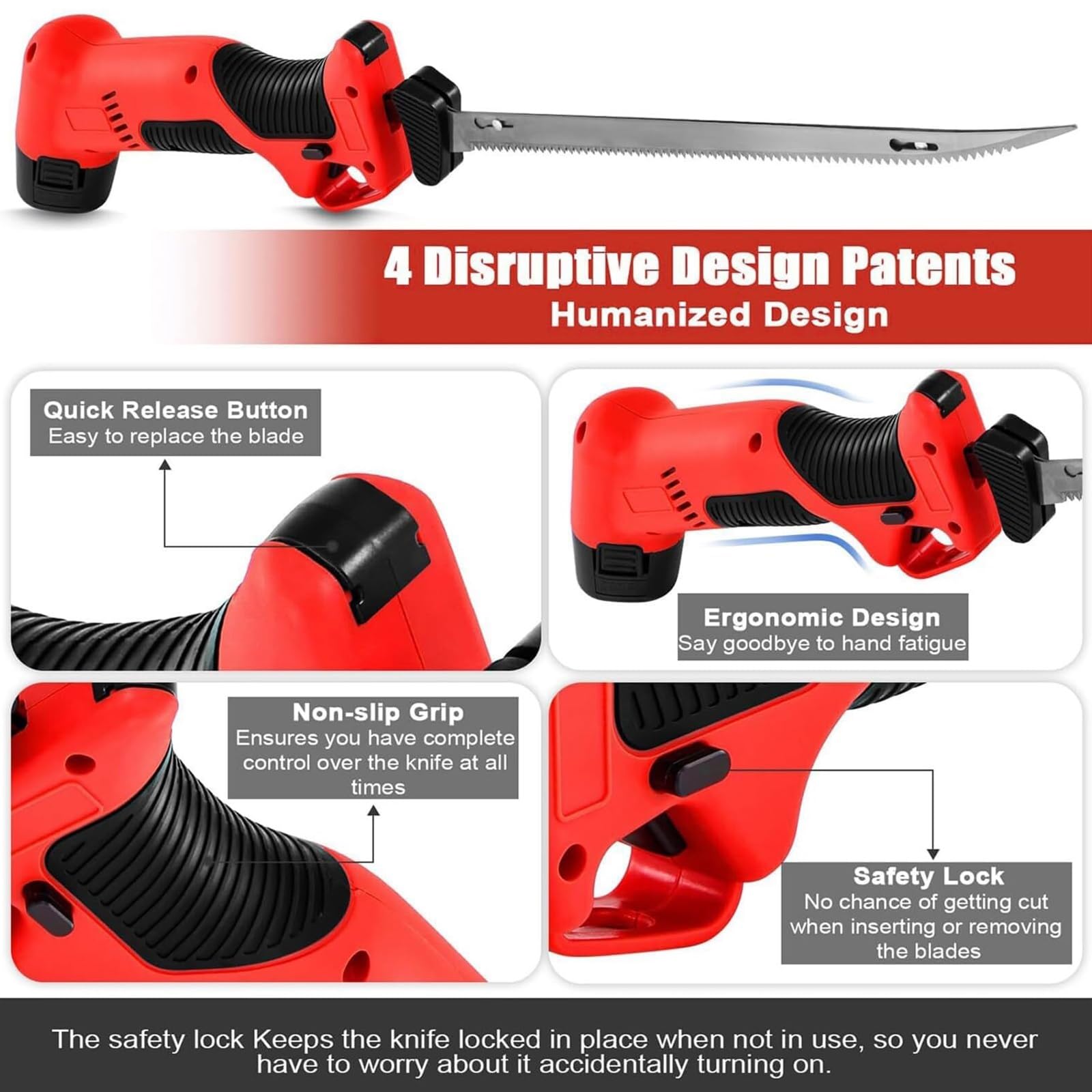 Cuchillo para filetear pescado recargable, cuchillo para filetear pescado eléctrico inalámbrico, cuchillo para pan multifuncional con 4 hojas revestidas de acero inoxidable