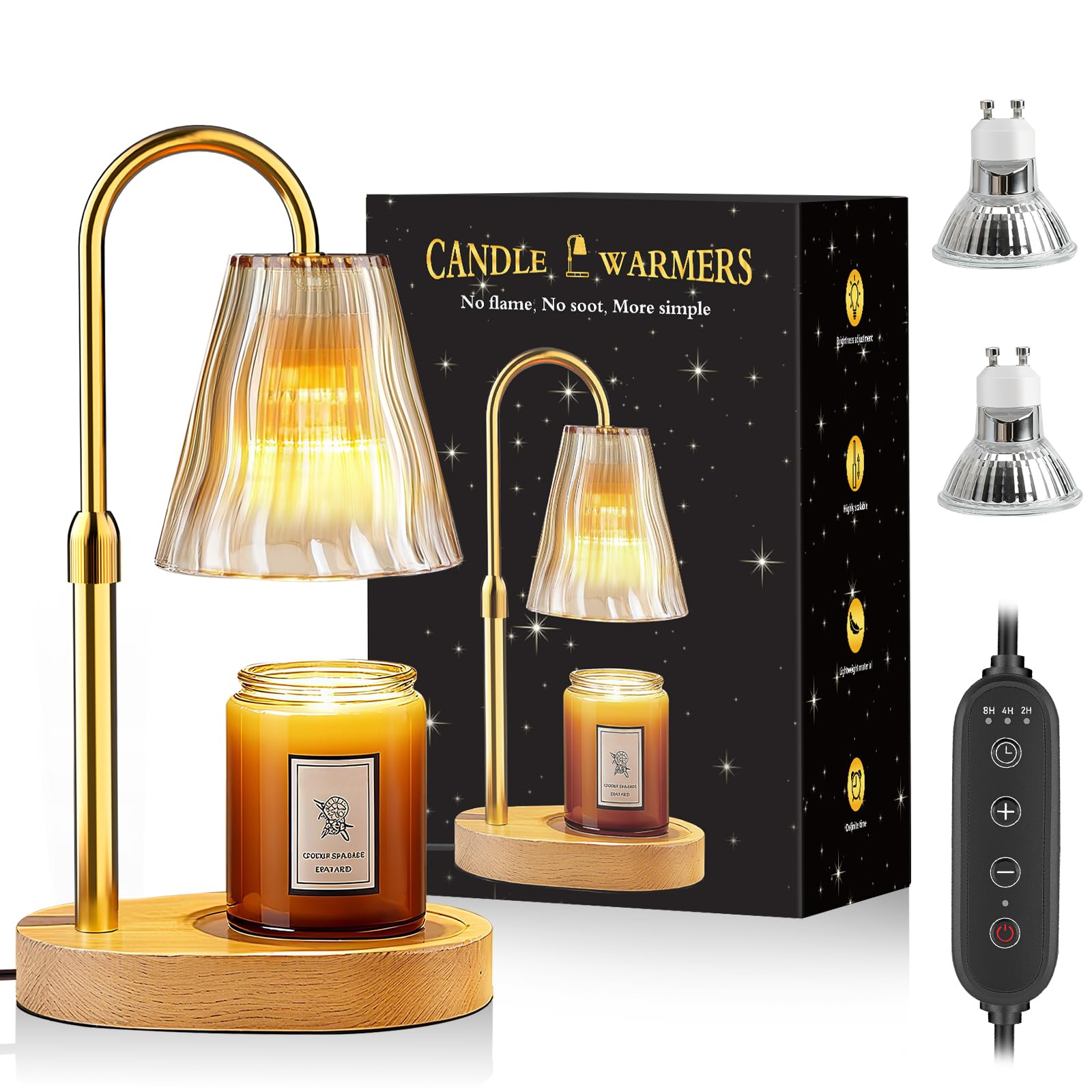 Lampada scalda candela con timer dimmerabile, regalo di compleanno per donne e mamme, decorazione per la casa, nuova decorazione per la casa, scaldacera per candele in barattolo, con 2 lampadine