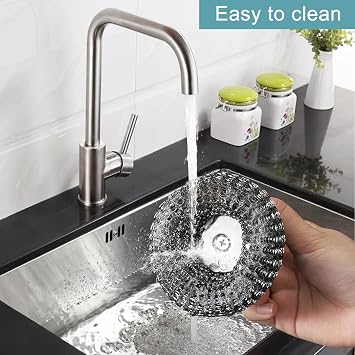 Stainless Steel Scourer With Handle, Steel Wool Scrubber with 4 Replacement Pads and 3 Silver Rag, 10 CM Stainless Steel Scrubber, Big Metal Wire Wool for Cleaning Kitchen Pots Pans Grills Sink