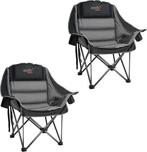 Miniatura 12 de Paquete de 2 sillas de campamento plegables de gran tamaño, soporte resistente de 500 libras, silla para exteriores con portavasos de almacenamiento