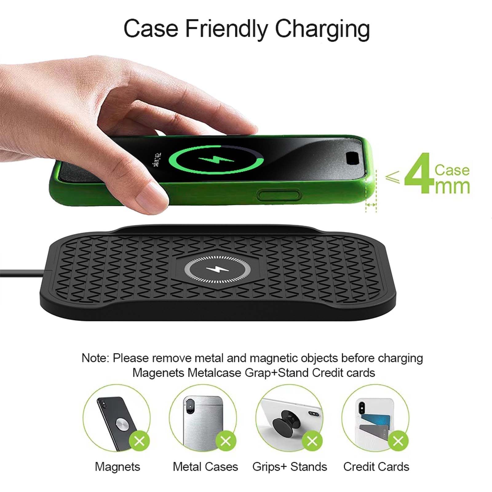 Caricabatterie wireless da auto, tappetino di ricarica veloce senza fili per telefono cellulare per iPhone 16/15/14/13/12, airpod, Samsung Galaxy S24/S23/S22/S21 e telefoni Android