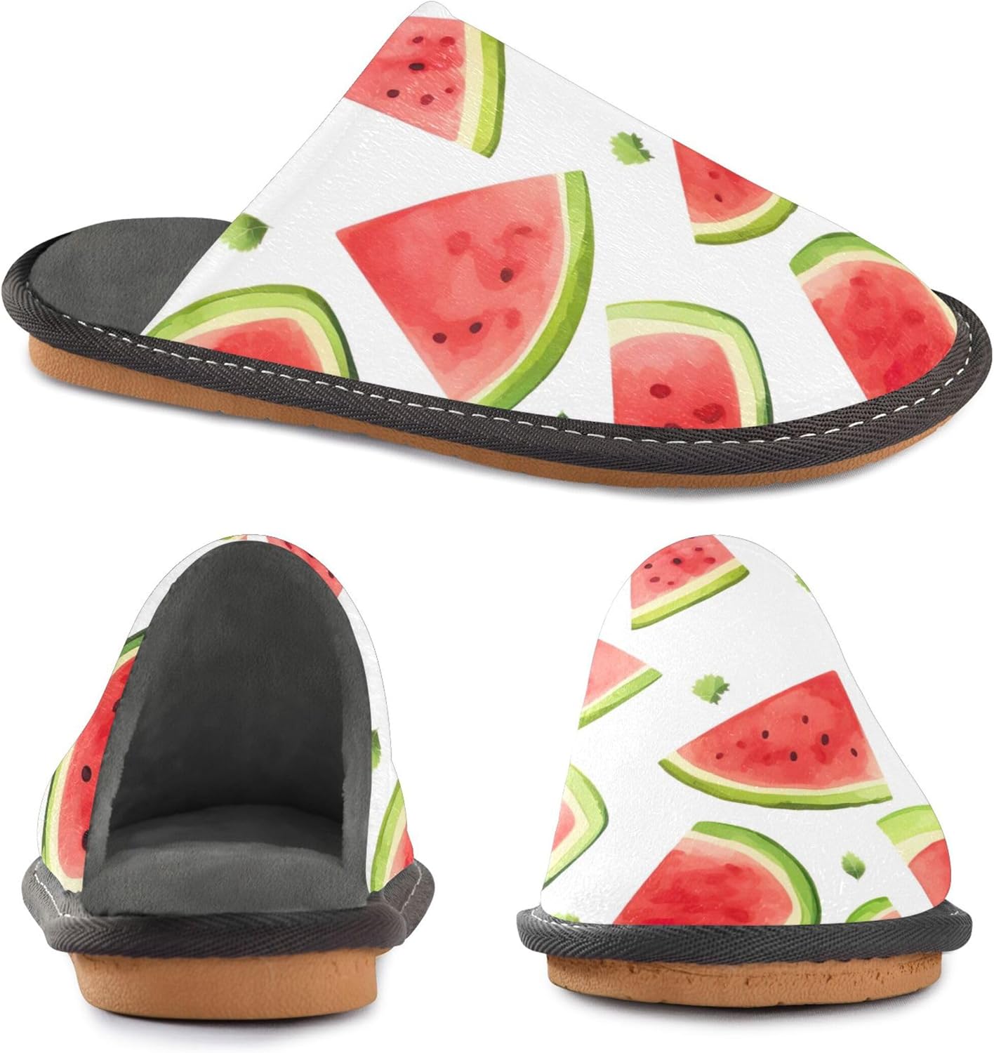 Watermelon Fruit House Slippers – Cozy Fuzzy Slippers for Guests, Washable & Disposable, Perfect for Shoeless Home, Spa & Hotel Use A111948