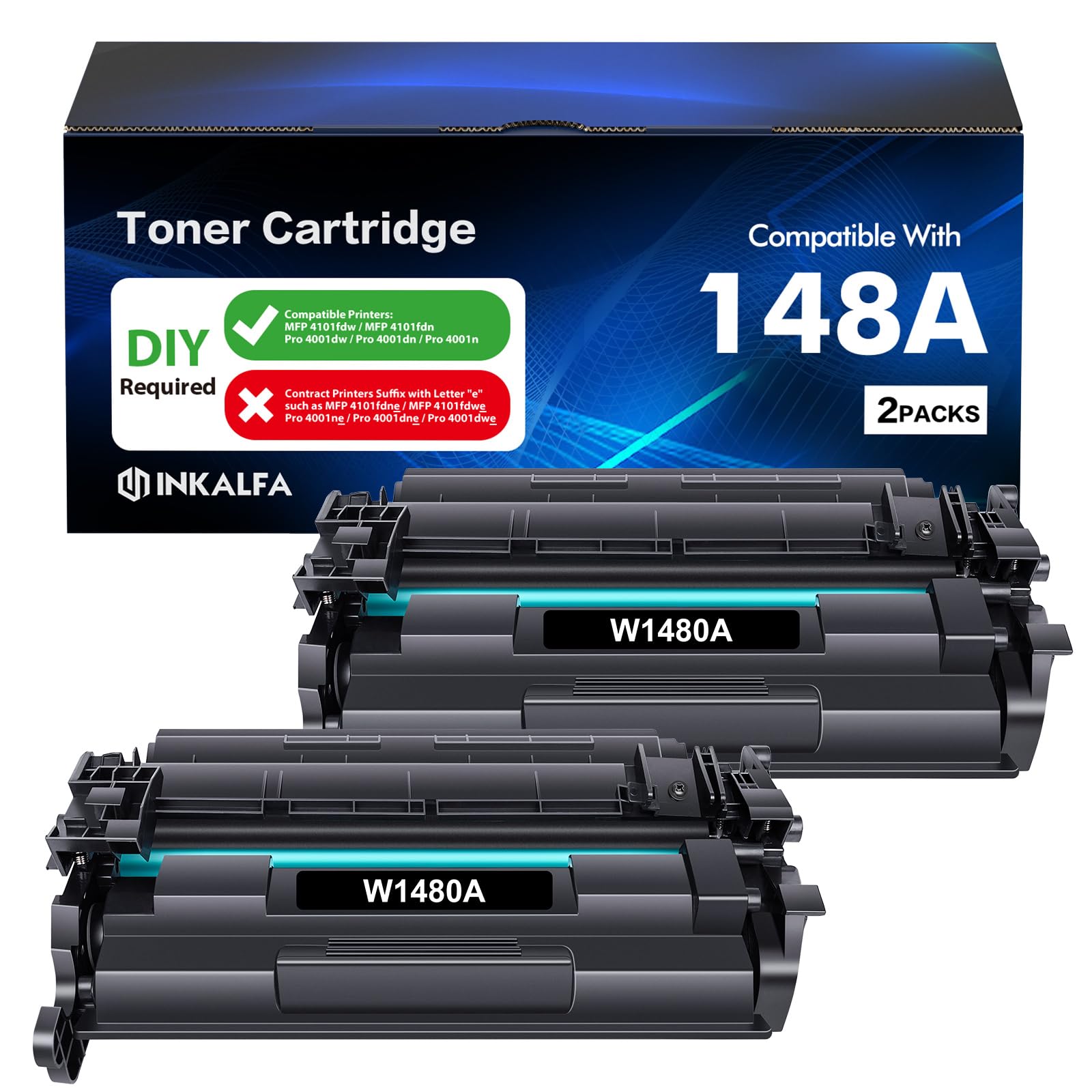 148A Toner Cartridge Black 2 Pack Compatible Replacement for HP 148A 148X W1480A W1480X for HP Laserjet Pro 4001dw 4001dn 4001n MFP 4101fdw 4101fdn