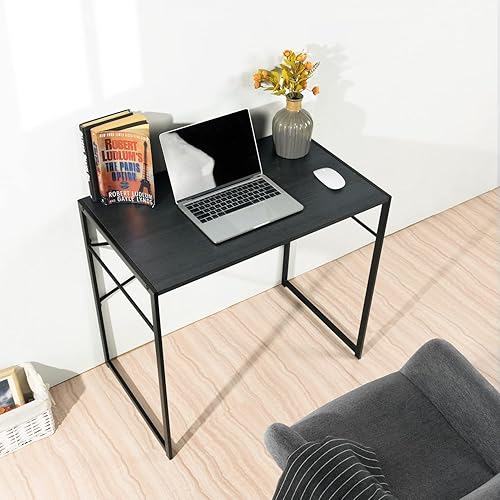 Miniatura 2 de FurnitureR Escritorio moderno con base de metal, escritorio de oficina en casa de 3139 pulgadas, escritorio compacto para computadora, estación de