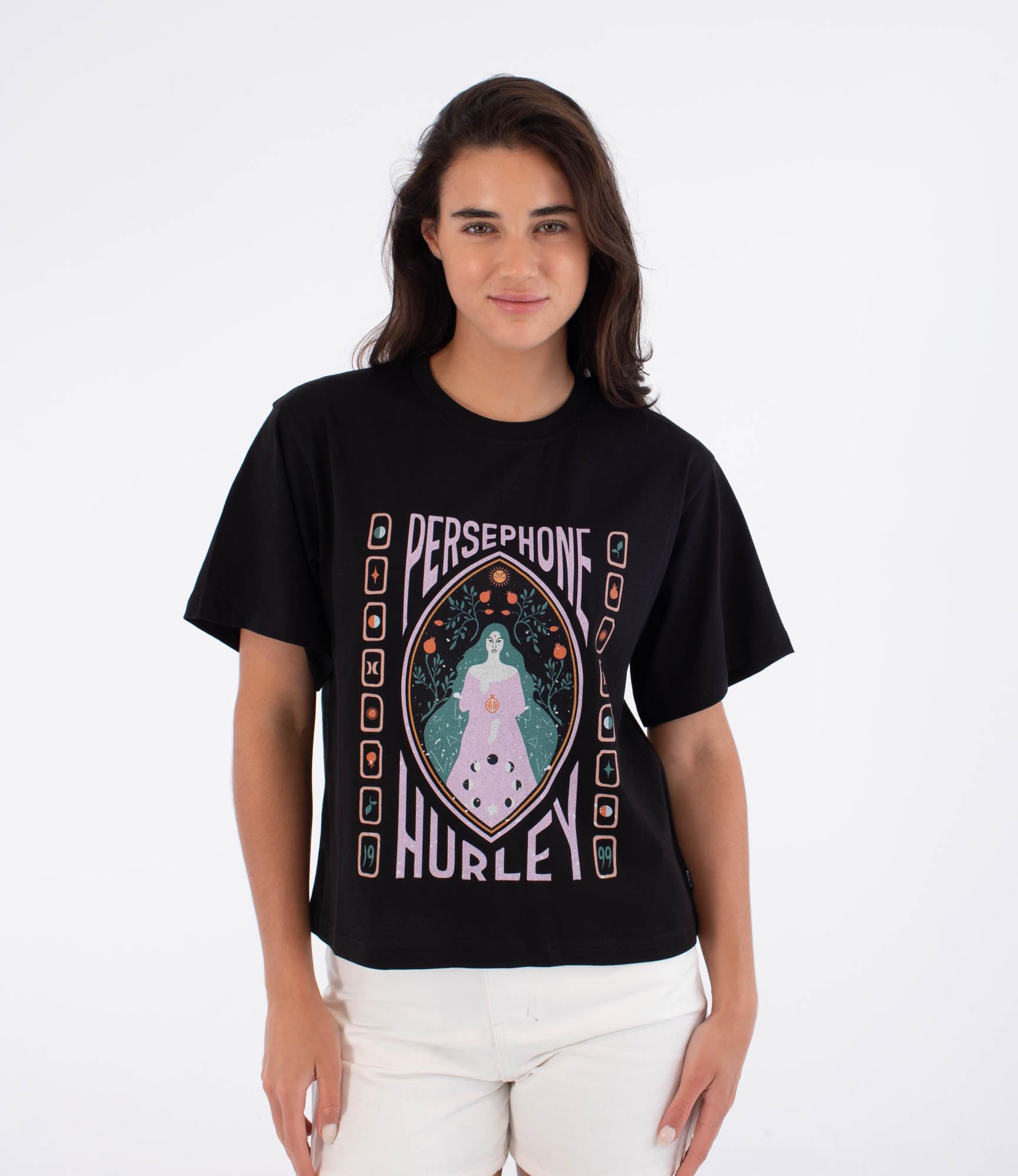Hurley Womens Short Sleeve Creek Persephone T-Shirt, Black, M EU