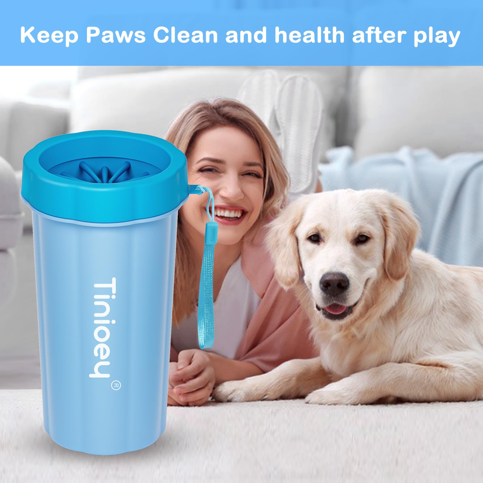 Tinioey Large Dog Paw Cleaner (with 3 Absorbent Towels & Bath Brush), Dog Paw Washer, Pet Foot Cleaner, Blue, XL - Image 3