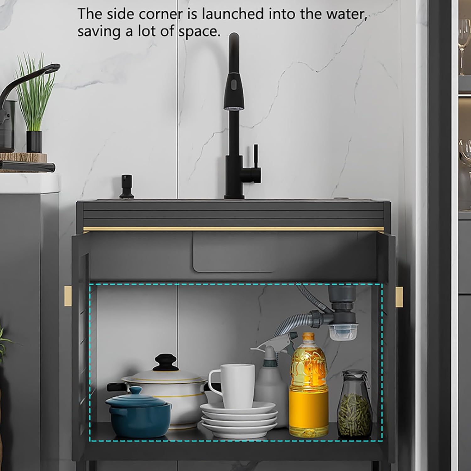 Utility Sink,Free Standing Sink Commercial,Black Kitchen Sink Cabinet,Glass Rinser for Kitchen Sink,Commercial/Industrial Sink,Prep & Utility Washing Hand Basin for Laundry (Size : 65 * 45