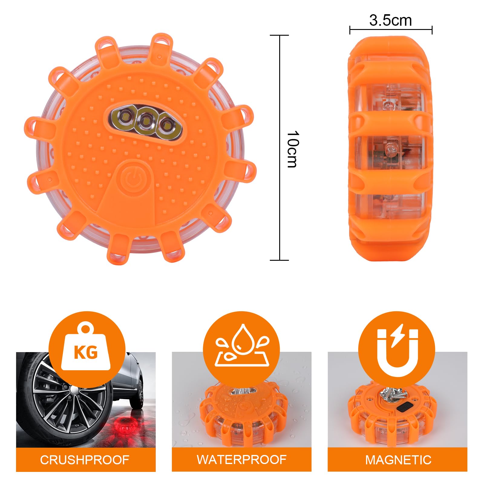 6 x luz emergencia LED con imán y gancho, cargador USB C para coche y cable de carga 3 en 1 con 9 modos de destello, luz de advertencia para coche, camión, autocaravana, alpinismo