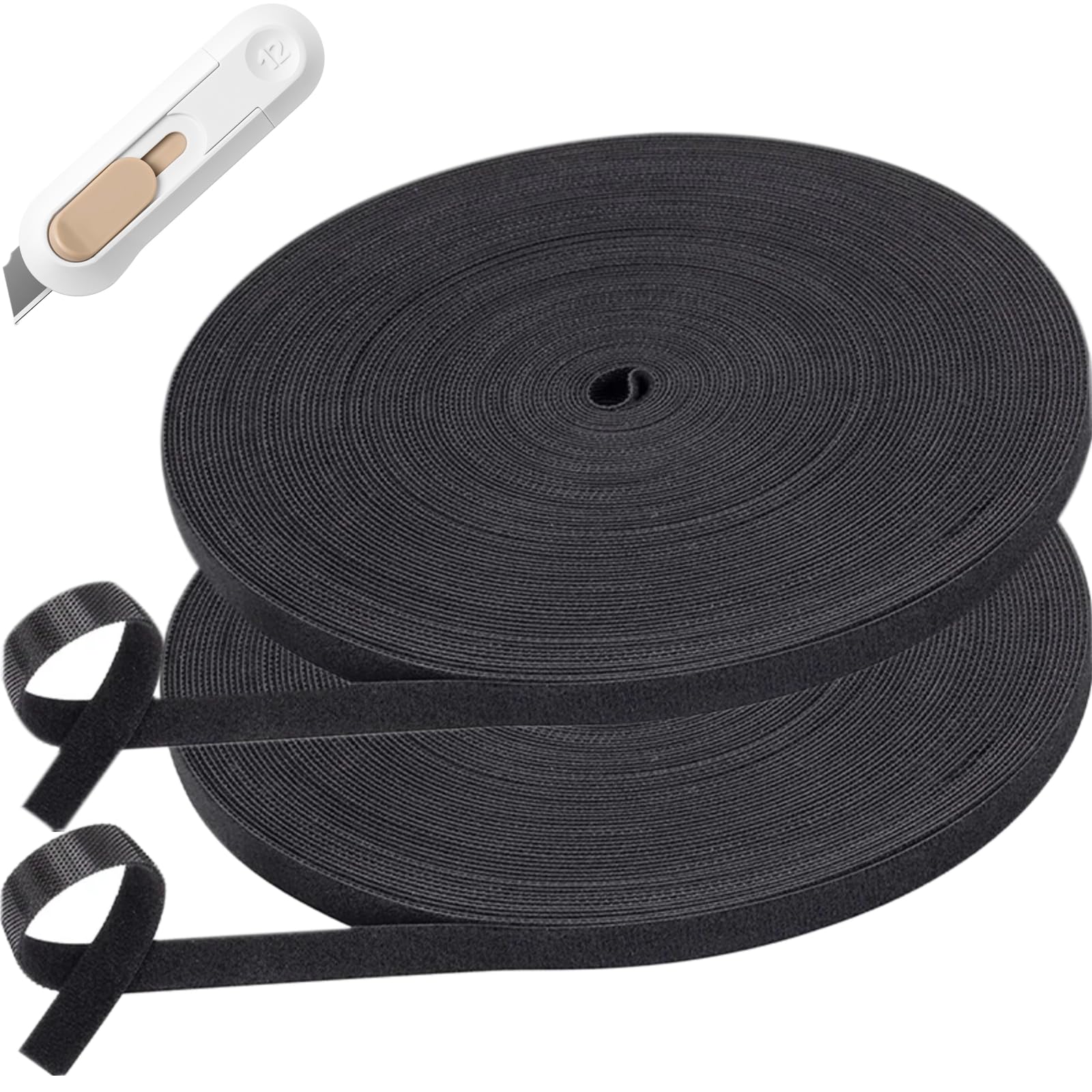 Reusable 1/2''x 168 FT Hook and Loop Tape, Self-Adhension Straps, Double-Side Strips Cable Tie, Cord Management, Reusable Multi-Purpose Wrap Fasteners