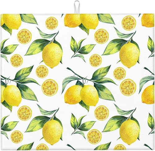 Miniatura 1 de Tapete de secado de platos de limón, tapetes reversibles de microfibra absorbente para encimera de cocina, 16 x 18 pulgadas