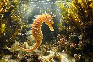 KY-link Cross-Stitch Stamped Kits, Seahorse Weaving Through Kelp Garden, Embroidery Crafts Needlepoint Kit, Beginners Starter Kits, DIY Handmade Gifts 11CT 3 Strands 16x20 inch
