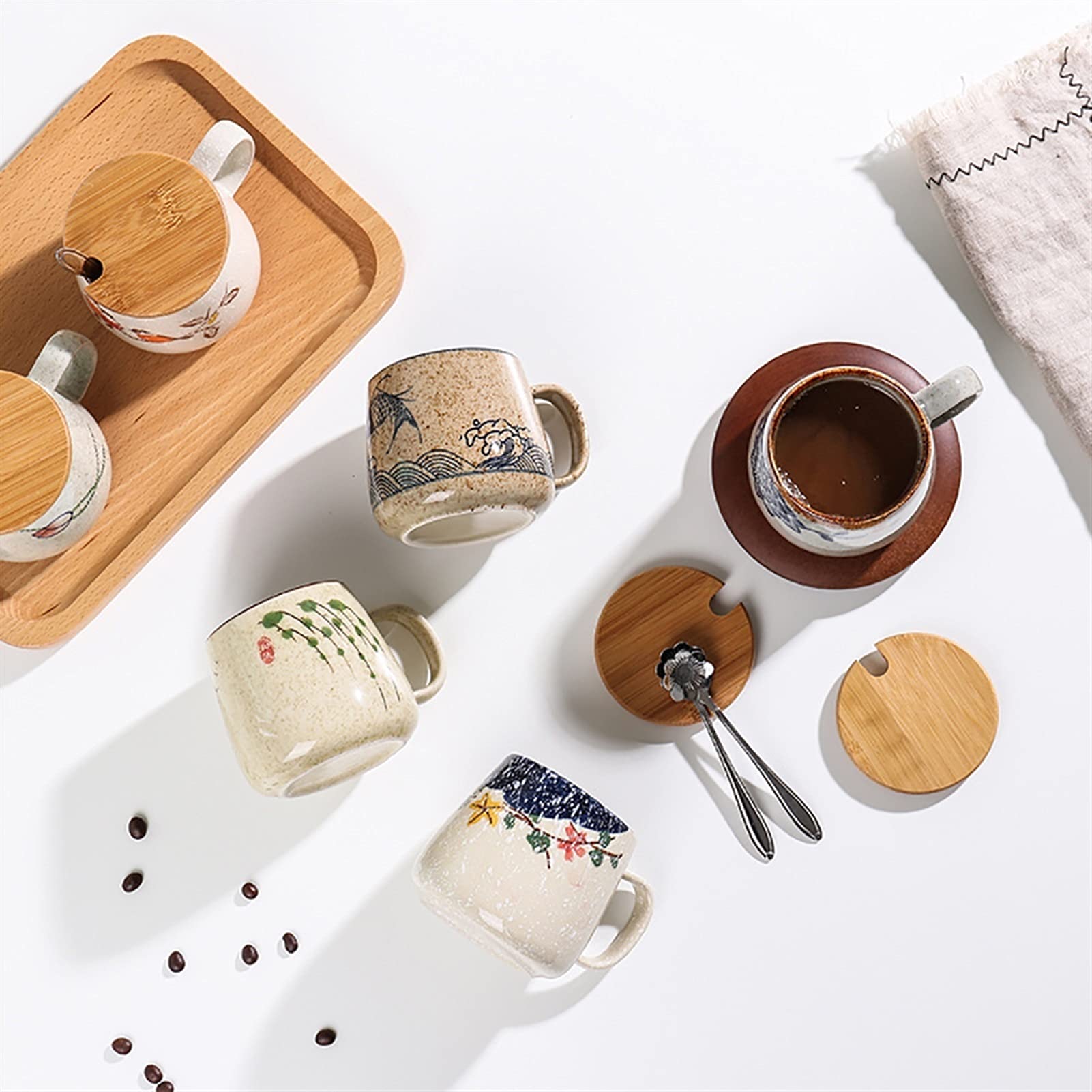 Taza de café, Taza de té, Taza de café, Tazas de cerámica de Estilo Retro japonés único, Taza de Desayuno de Porcelana esmaltada con Cambio de Horno de 380ml/12,9 Oz (A)