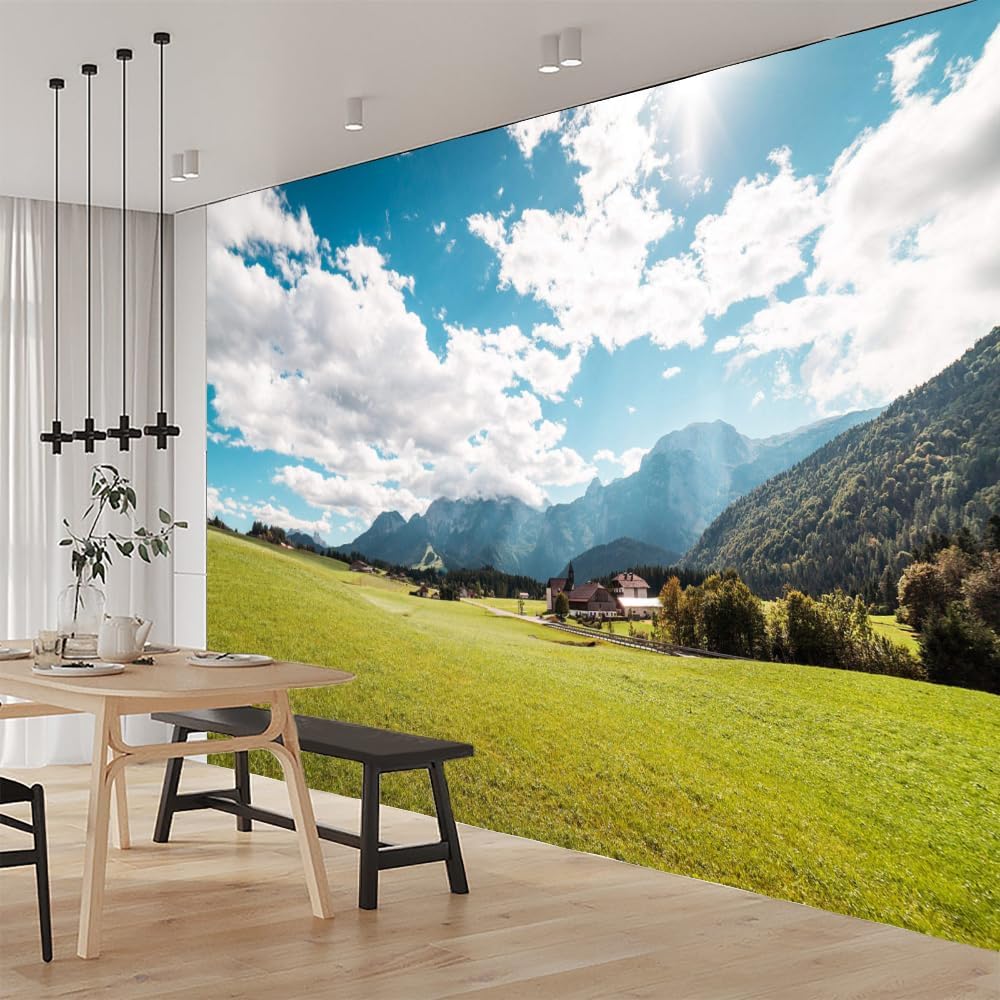 Sunshine Meadow Peel and Stick Wallpaper, Natural Landscape Wall Murals Peel and Stick Wall Stickers, for TV Sofa Background Living Room Bedroom Home Decor,99" W x66 H