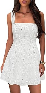 Womens Eyelet Mini Dress Square Neck Aline Cute Summer Short Dress