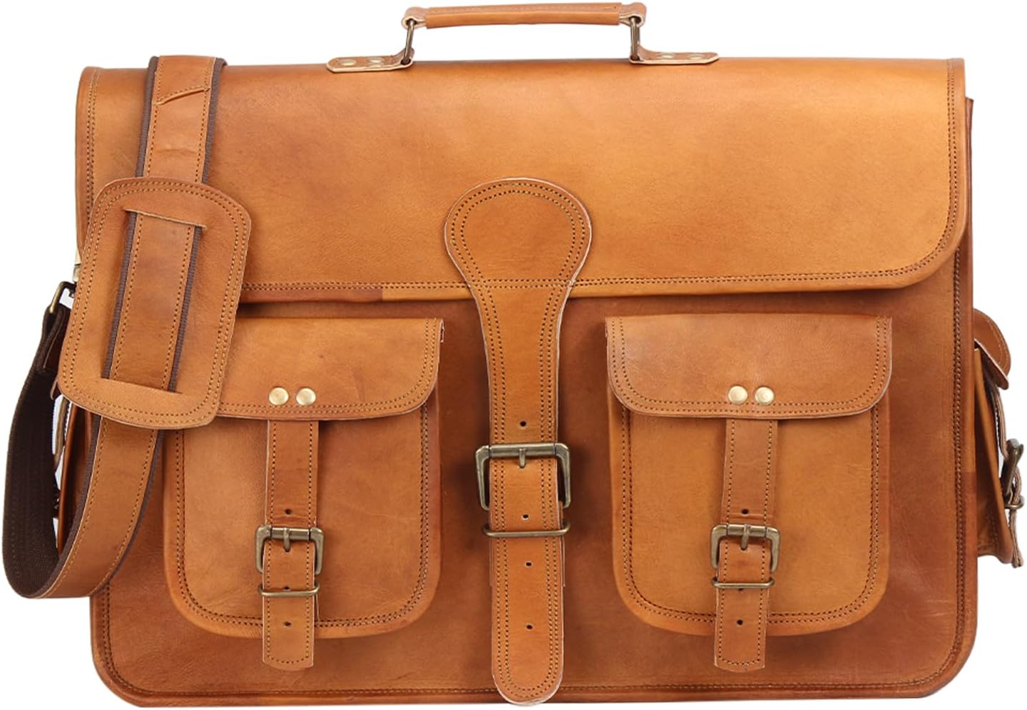 18 Inch Genuine Leather Vintage Messenger Bag - Briefcase Style for Men - Image 6