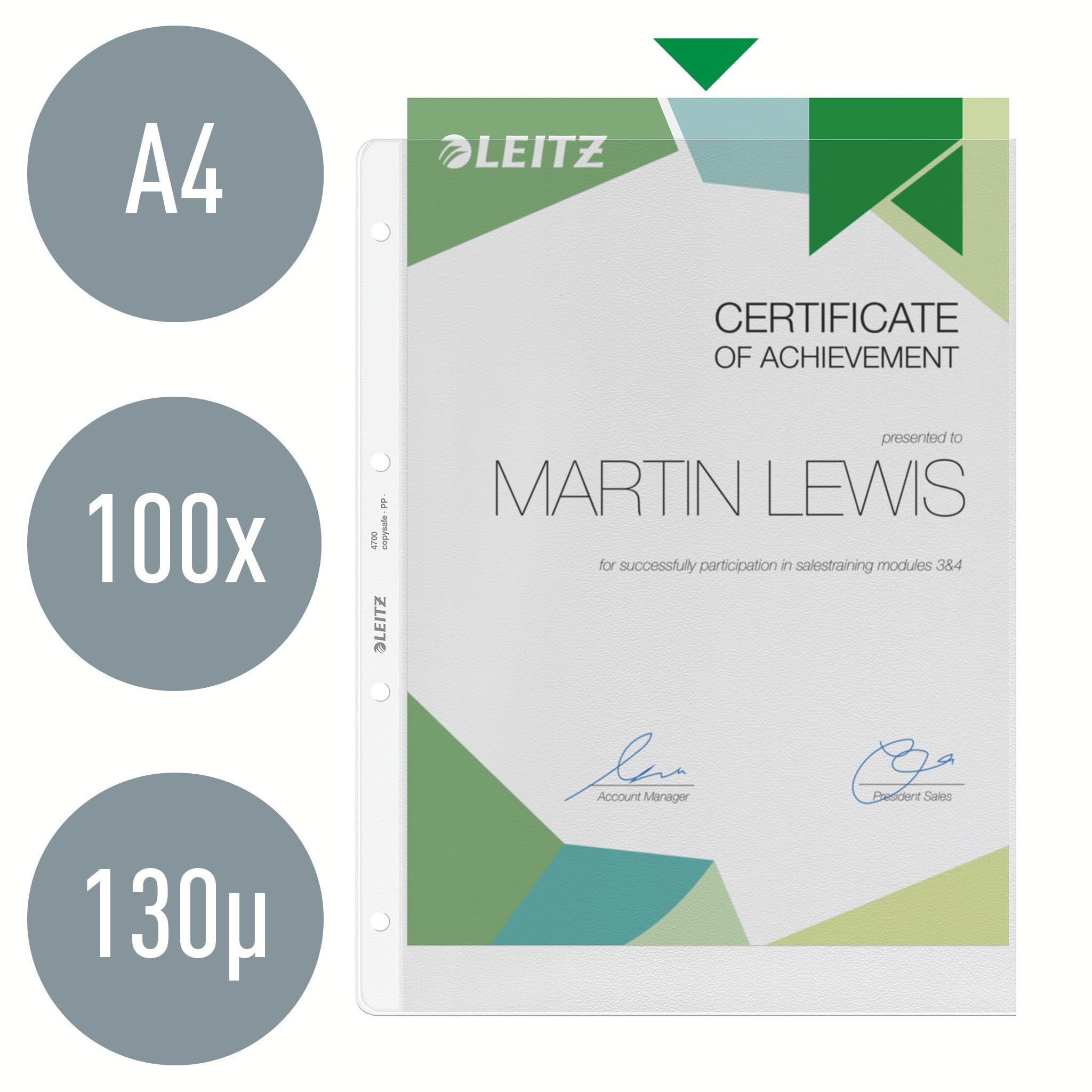 Esselte Leitz Prospekthülle Extrastark, A4, PP, genarbt, farblos, 47000003, transparent