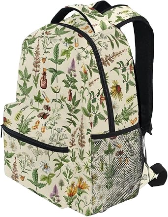 Herbal Floristic Backpack for School Bag Boys Girls Rucksack Travel Secondary School Bags Lightweight Casual Daypack